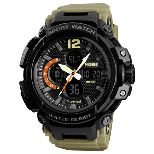 SKMEI 1343 BLACK-KHAKI WRISTBAND